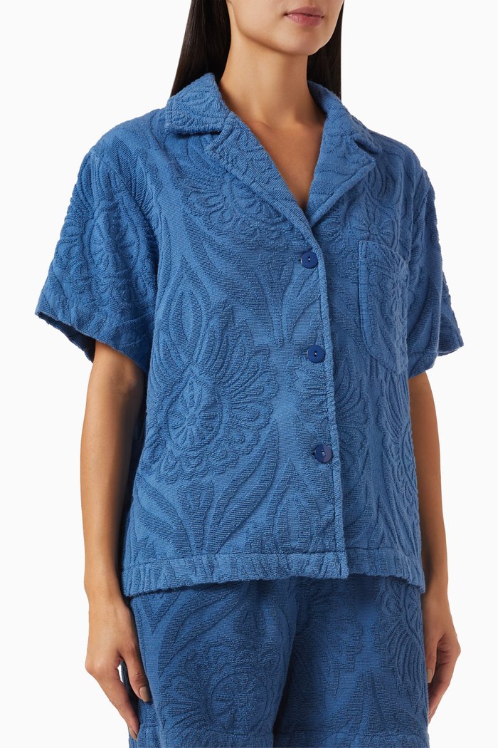 

Spread Collar Shirt in Terry Cotton, Blue