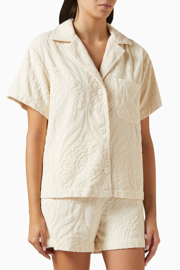 Spread Collar Shirt in Terry Cotton, Neutral