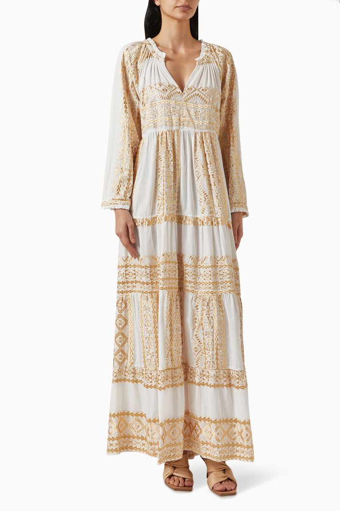 

Embroidered Maxi Dress in Cotton, White