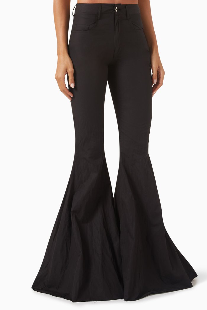 

Flared Jeans in Wrinkled Cotton-denim, Black