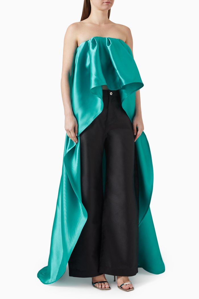 

Pleated Strapless Train Top in Mikado, Blue