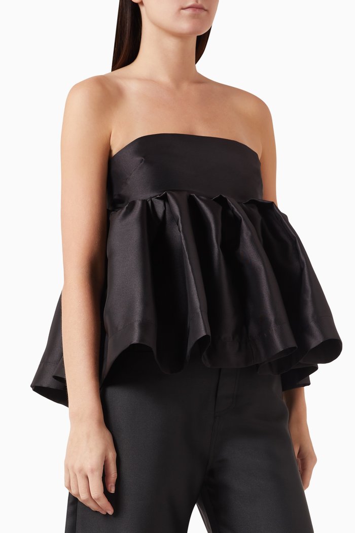 

Strapless Peplum Top in Satin, Black