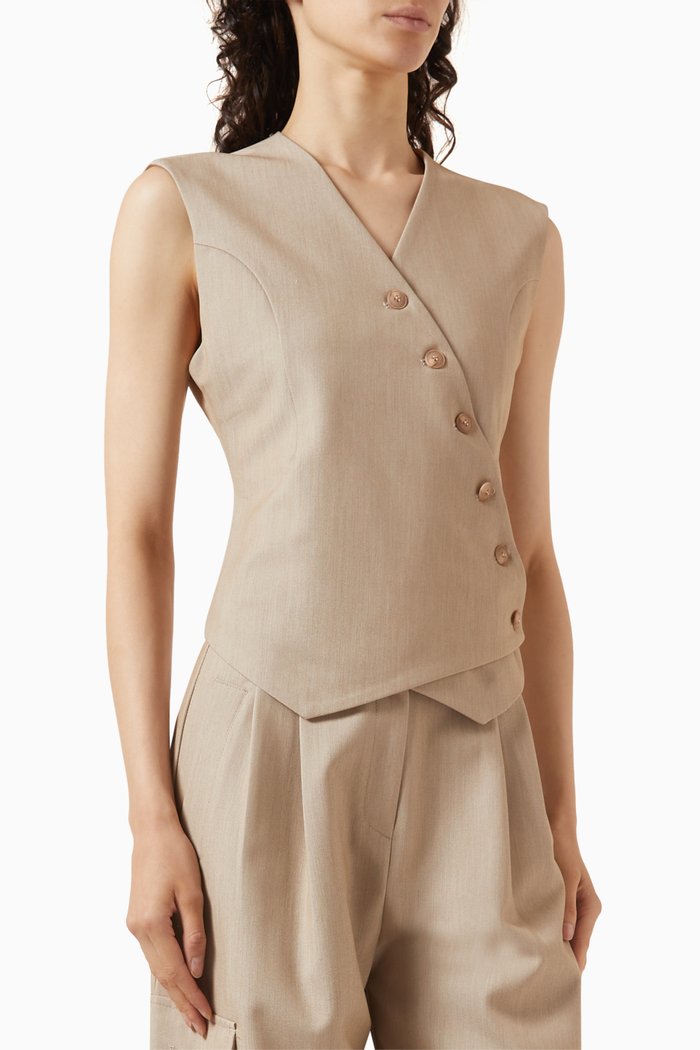 

Maesa Asymmetric Waistcoat in Stretch Woven Crêpe, Neutral
