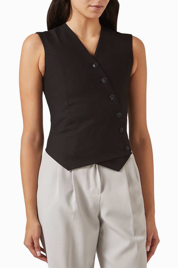 

Maesa Asymmetric Waistcoat in Stretch Woven Crêpe, Black
