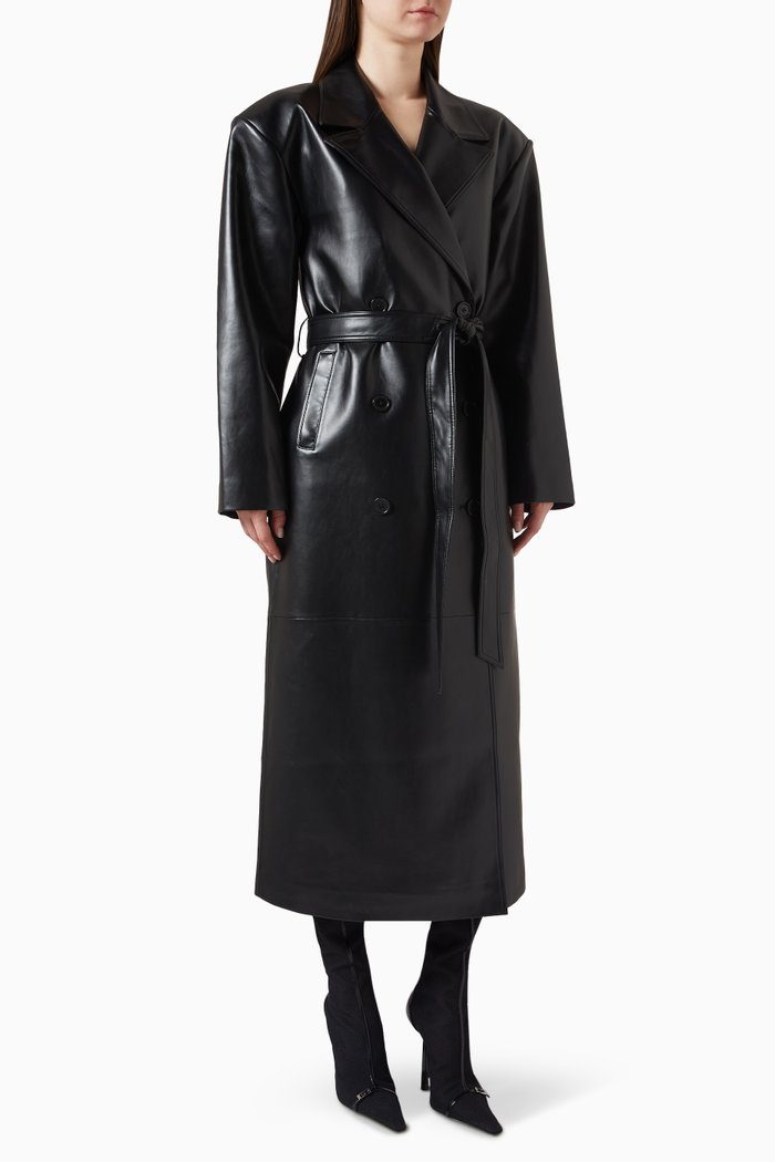 

Tina Trench Coat in Faux Leather, Black