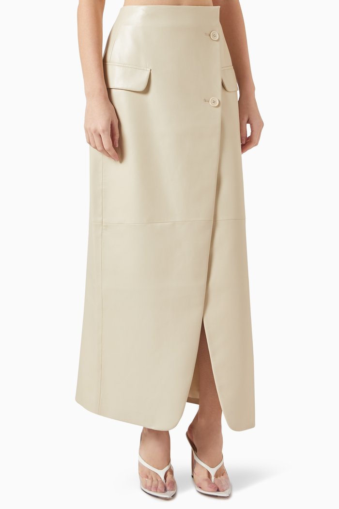 

Nan Cross Maxi Skirt in Faux Leather, White
