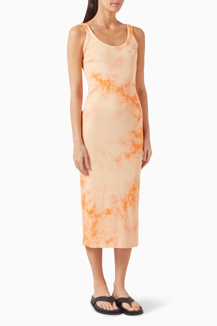 Charlie Midi Dress in Rib-knit Cotton, Orange