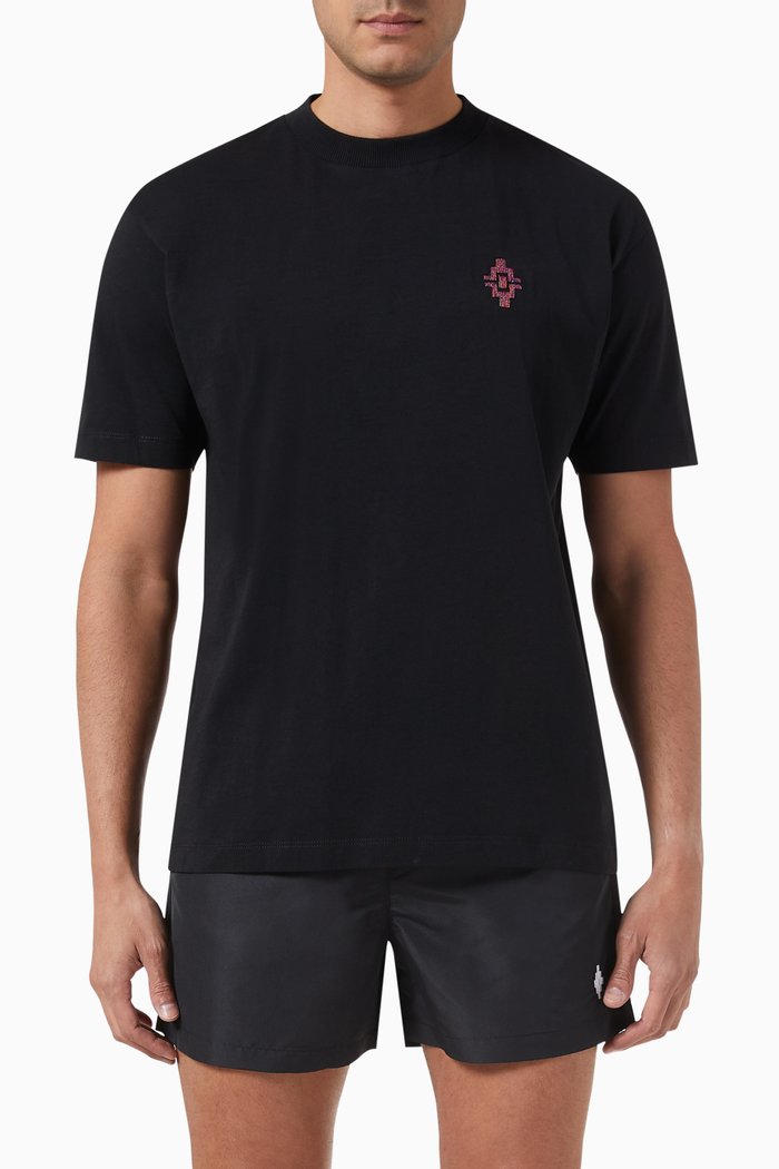 Cross-embroidered T-shirt in Cotton Jersey, Black