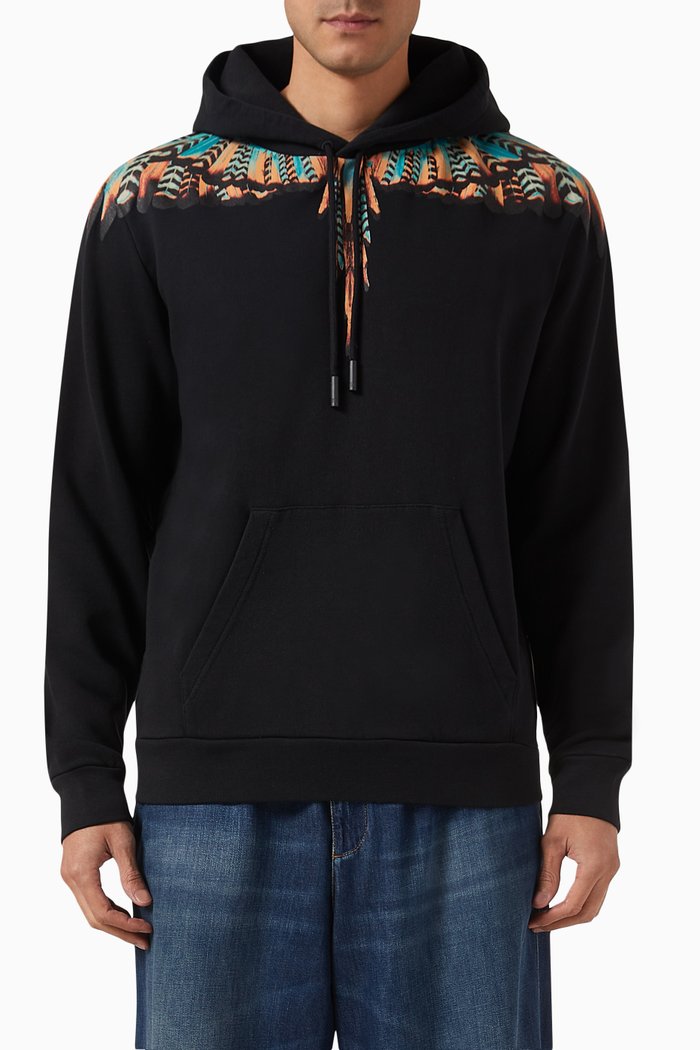 

Grizzly Wings Hoodie in Cotton Fleece, Black