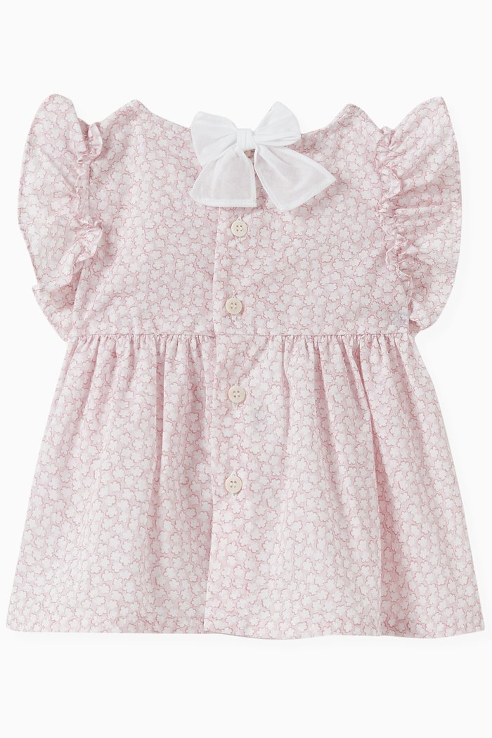 

Two-piece Floral-print Ruffled Dress Set in Cotton, Pink