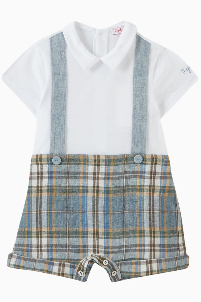 

Suspenders Romper in Cotton & Linen, Blue