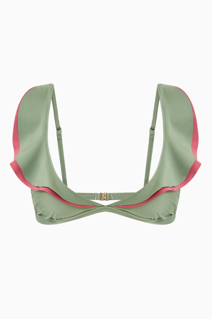 

Ruffled Bikini Top in Stretch Nylon, Green
