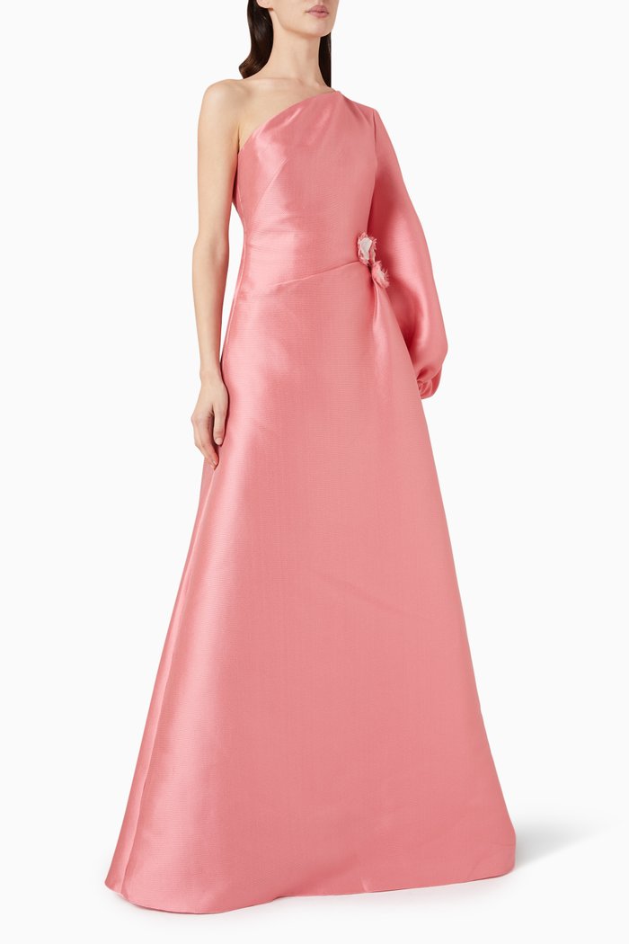 

Floral-applique One-shoulder Gown in Mikado, Pink