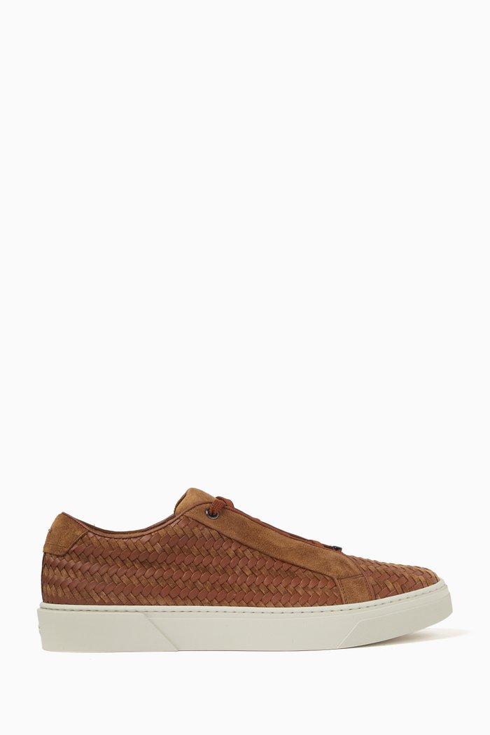 

Woven Sneakers in Leather & Suede, Brown