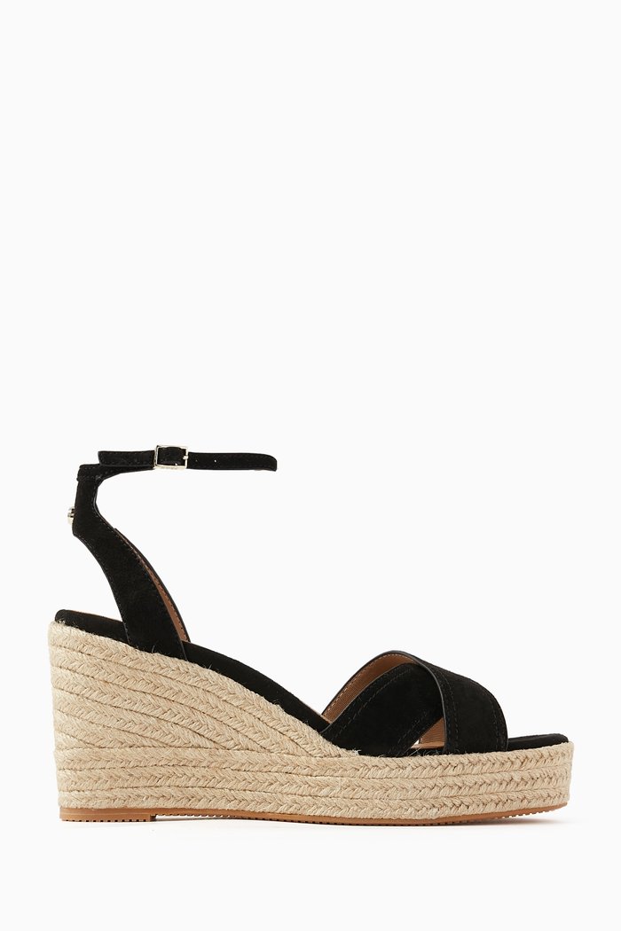 Madeira Wedge Sandals in Suede, Black