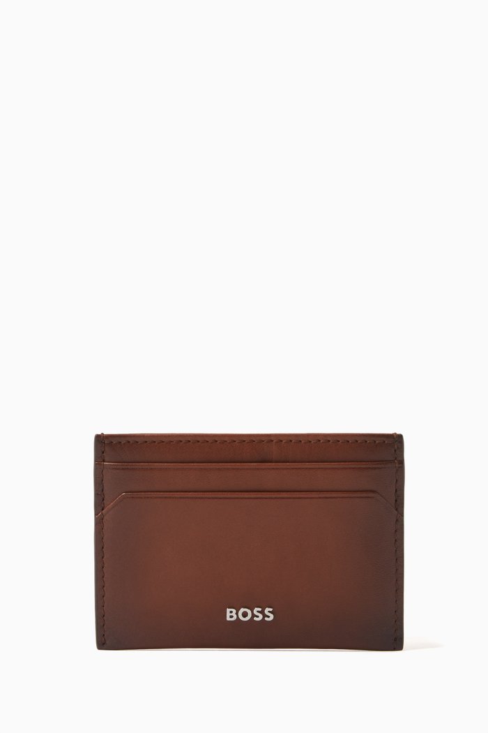 Logo Card Holder in Leather, Brown