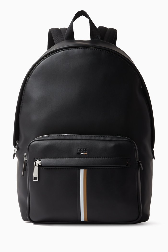 

Signature Striped Backpack in Faux Leather, Black