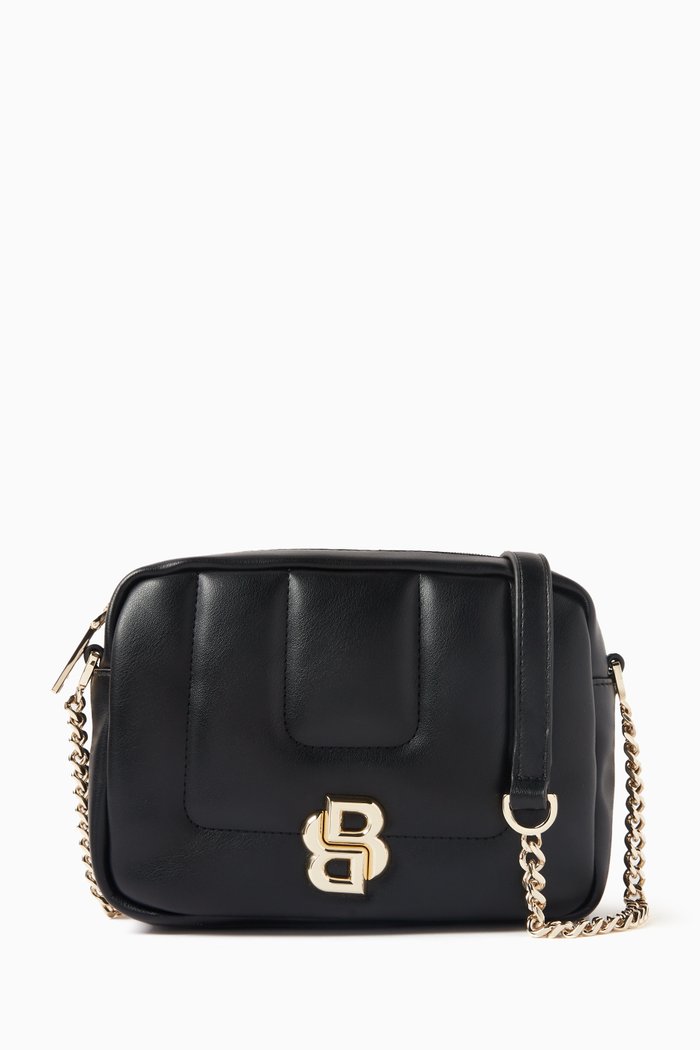 B Icon Crossbody Bag in Faux Leather, Black