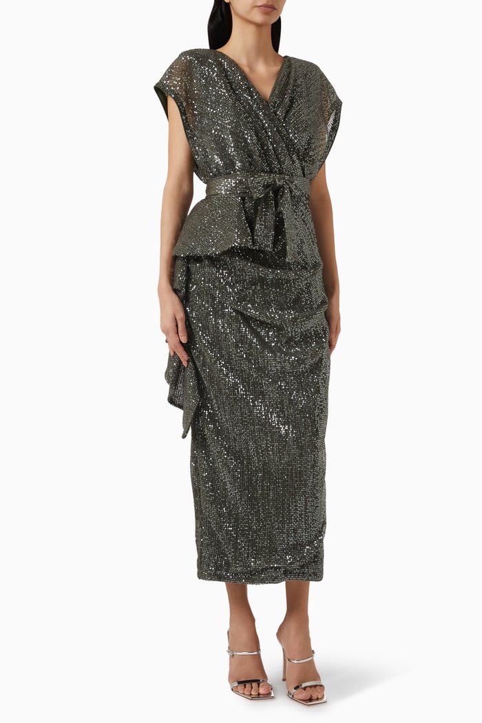 

Sequinned Midi Dress, Green