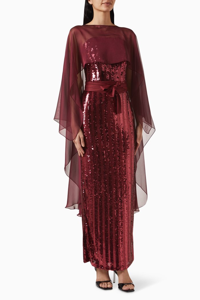 

Sequin-embellished Cape Maxi Dress, Red