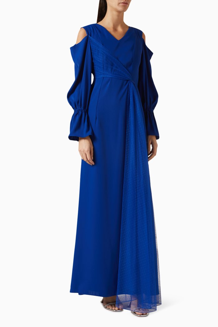 

Draped Cold-shoulder Maxi Dress, Blue