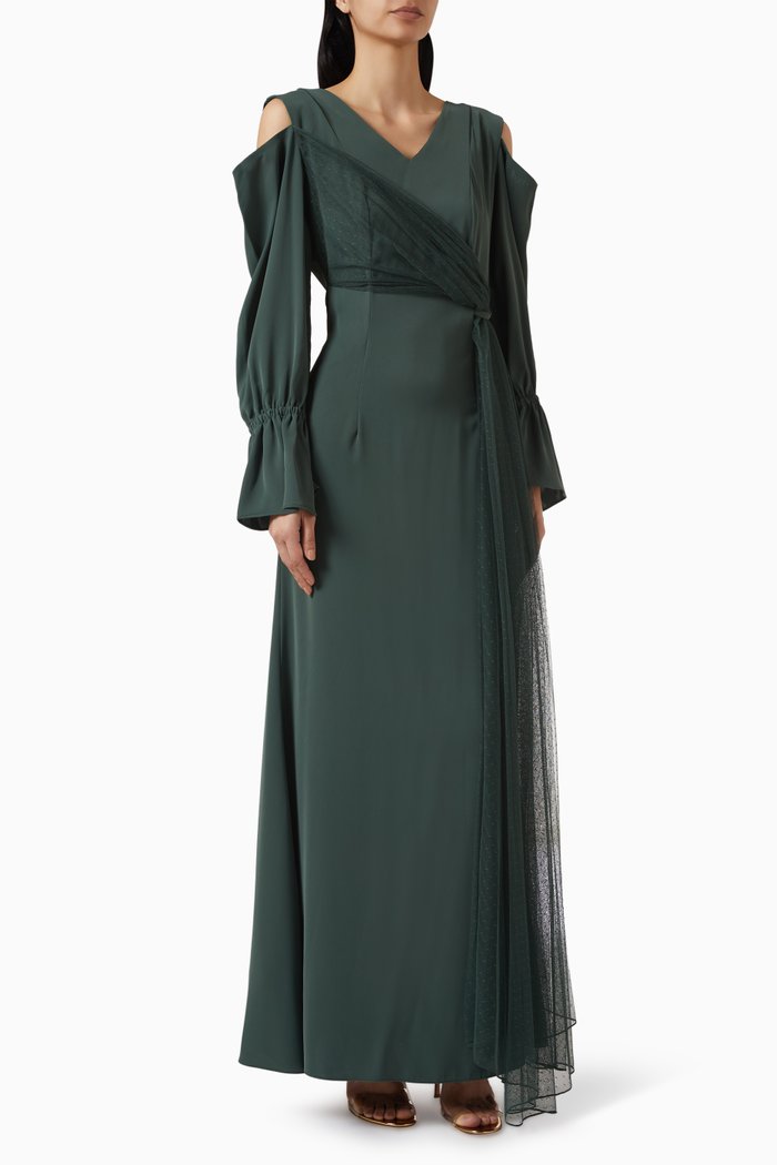 

Draped Cold-shoulder Maxi Dress, Green