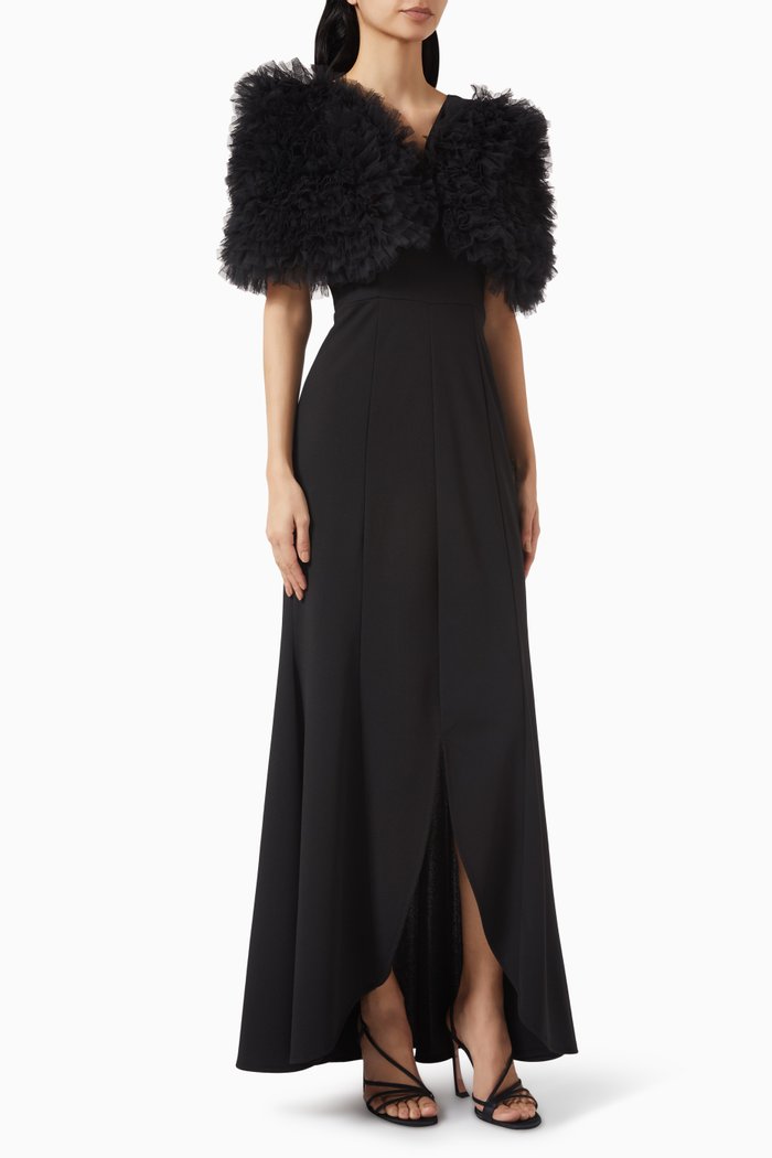 

Ruffled Cape Maxi Dress, Black