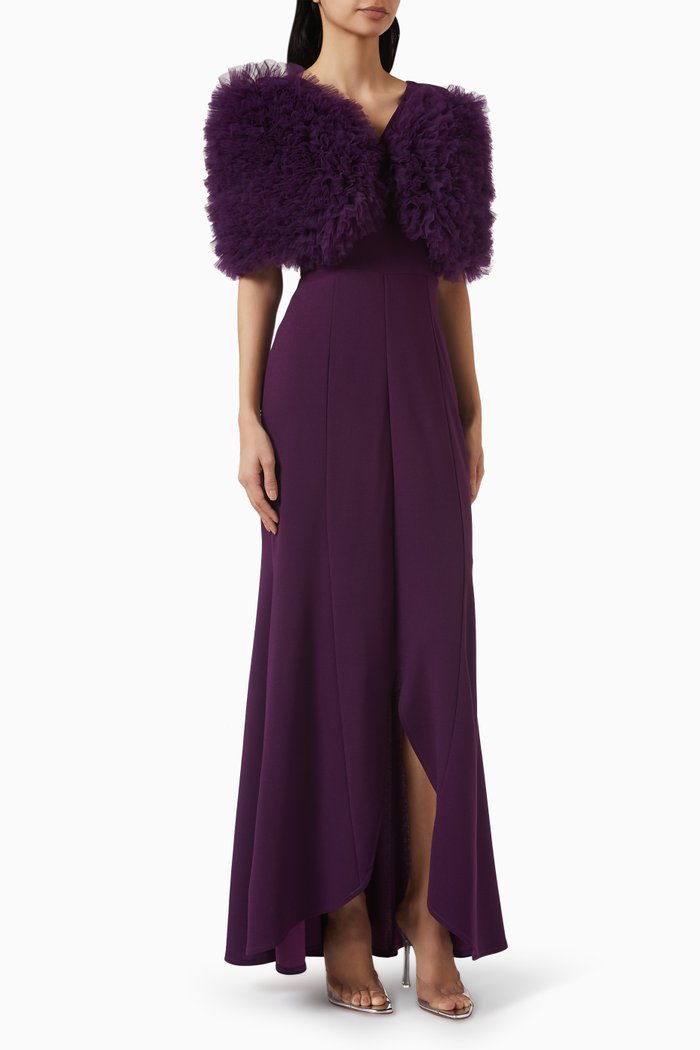 

Ruffled Cape Maxi Dress, Purple