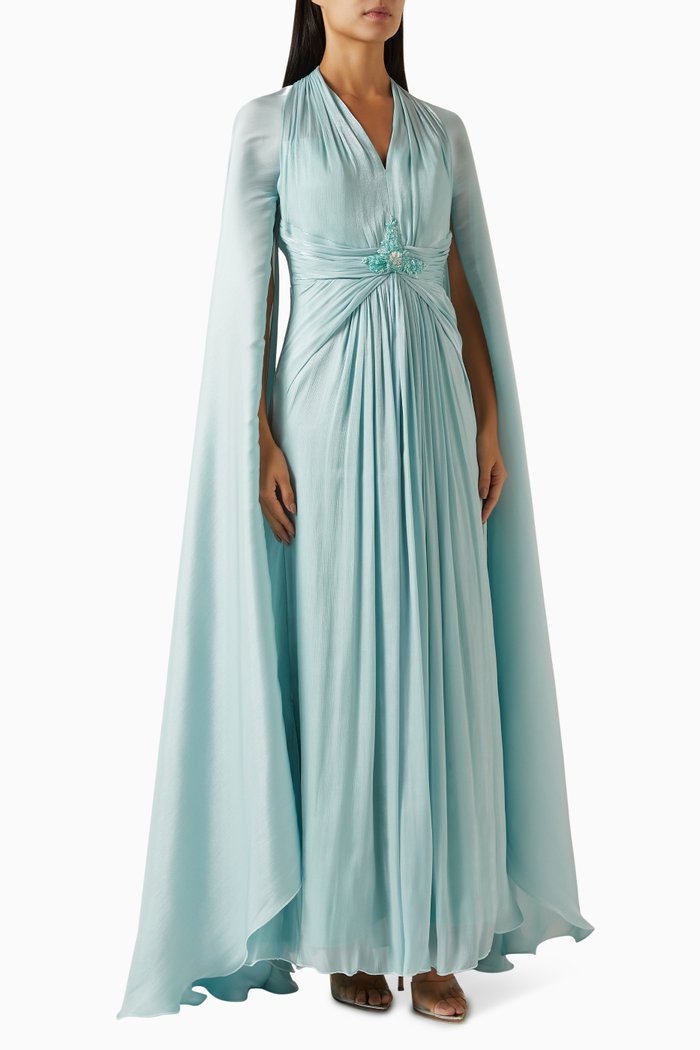

Draped Cape Maxi Dress, Blue