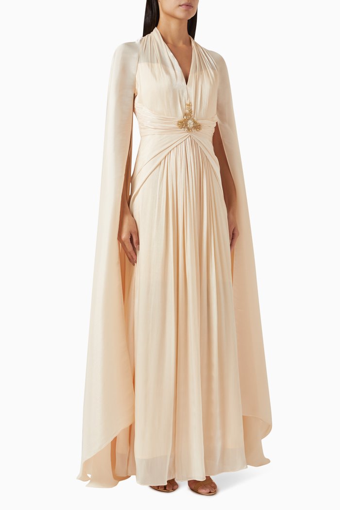 

Draped Cape Maxi Dress, Neutral
