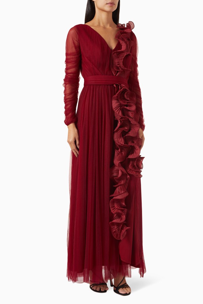 

Ruffled Maxi Dress in Tulle, Red