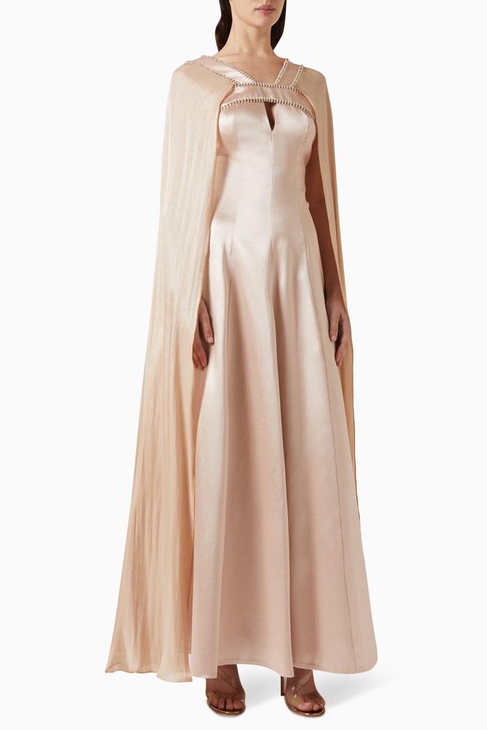 

Cape Dress in Satin, Neutral