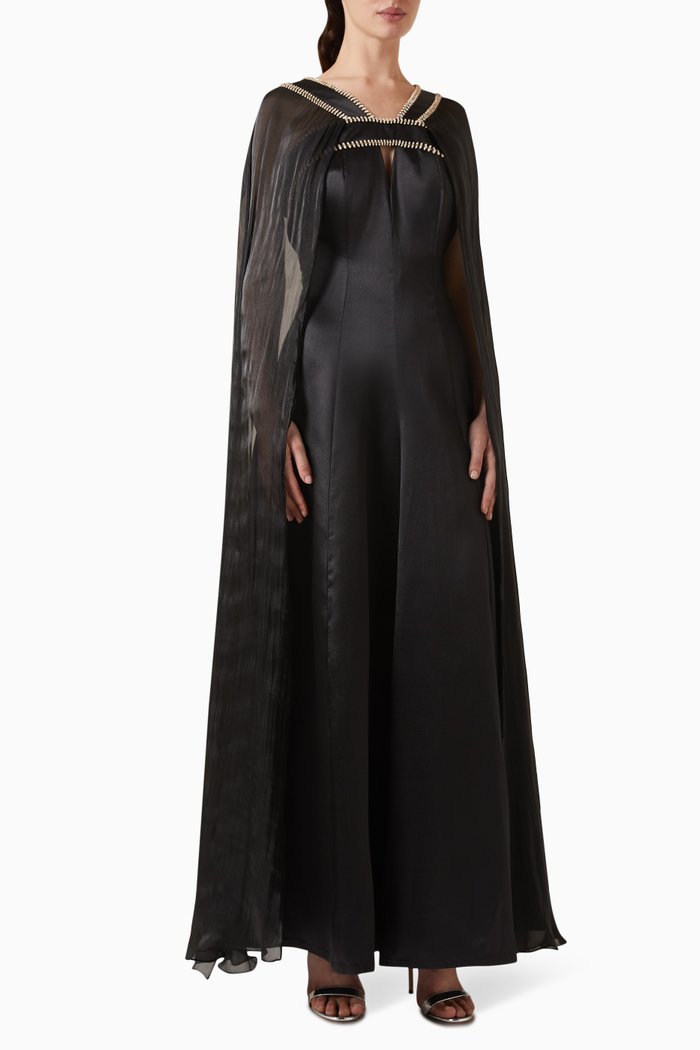 

Cape Dress in Satin, Black
