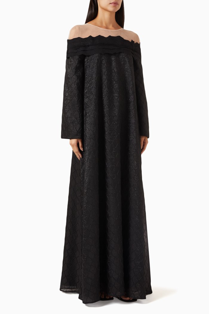 

Bardot Maxi Dress in Textured Jacquard, Black