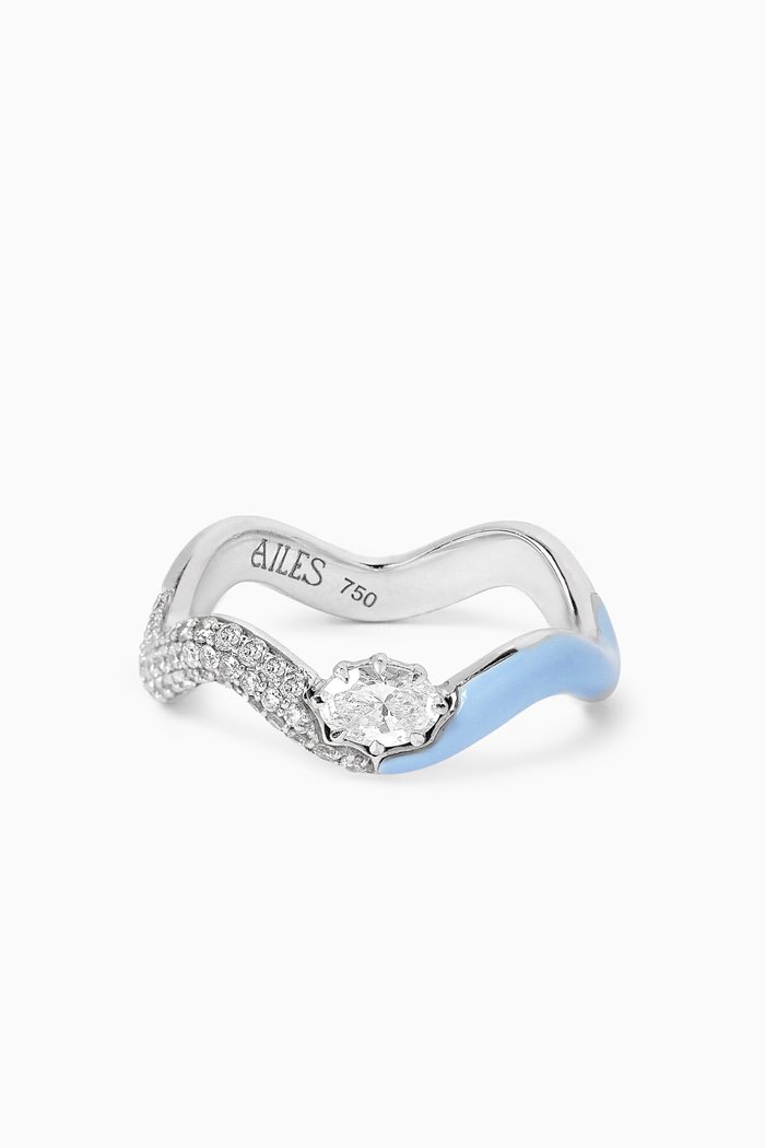 

Chunky Wave Enamel & Diamond Ring in 18kt White Gold, Silver