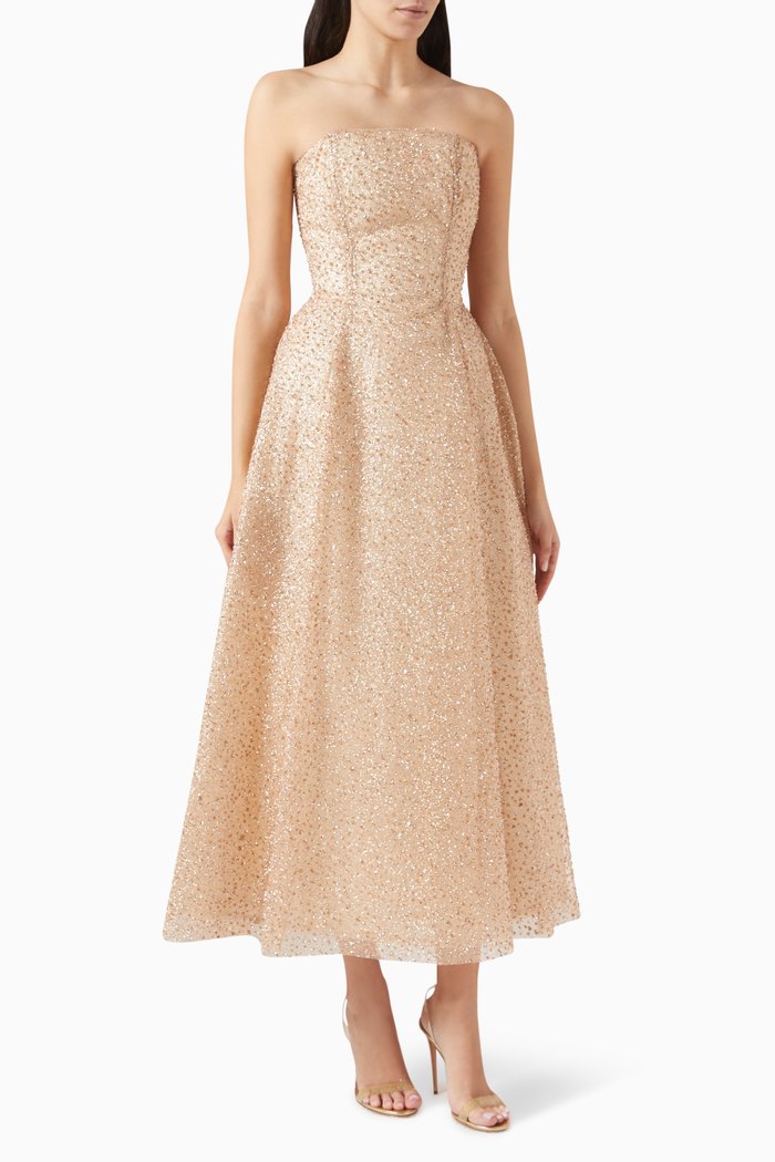 

Shimmer Bustier Midi Dress, Gold