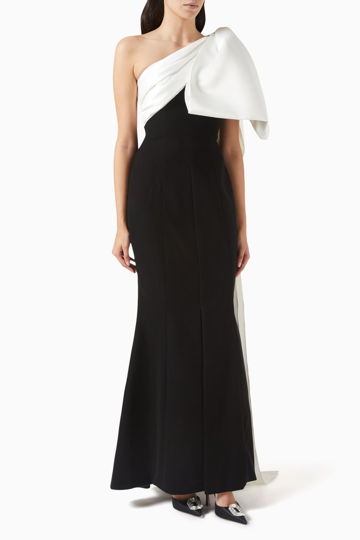 

One-shoulder Bow Maxi Dress, Black