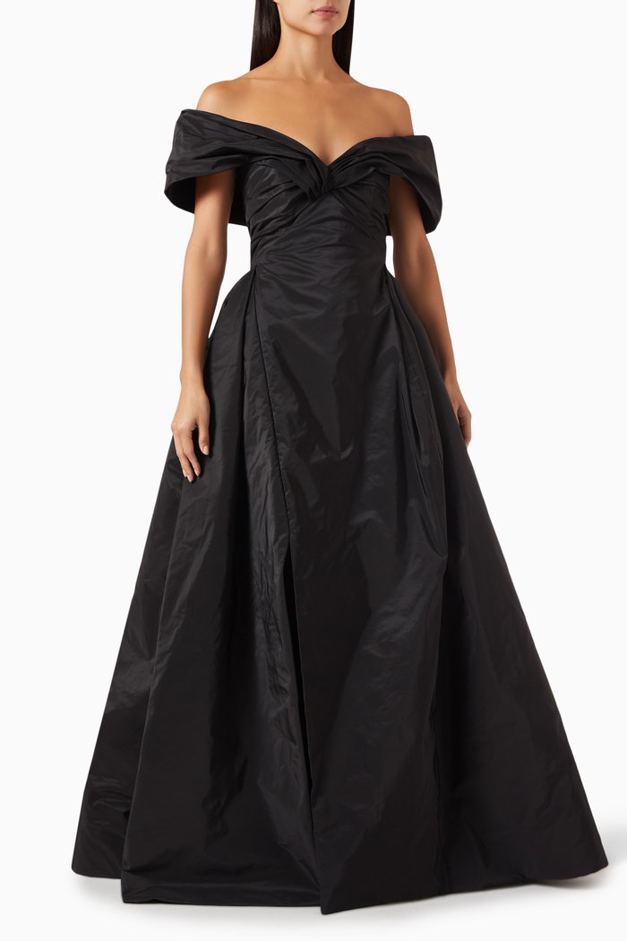 

Off-shoulder Dress in Mikado, Black