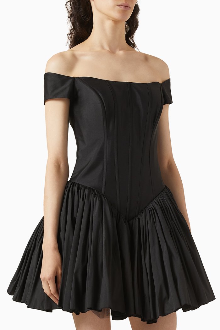 

Kelsie Off-shoulder Mini Dress in Taffeta, Black
