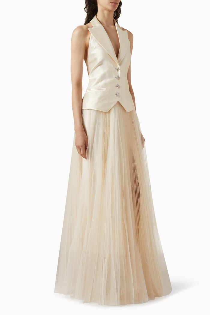 

Daphe Vest Gown in Satin & Tulle, White