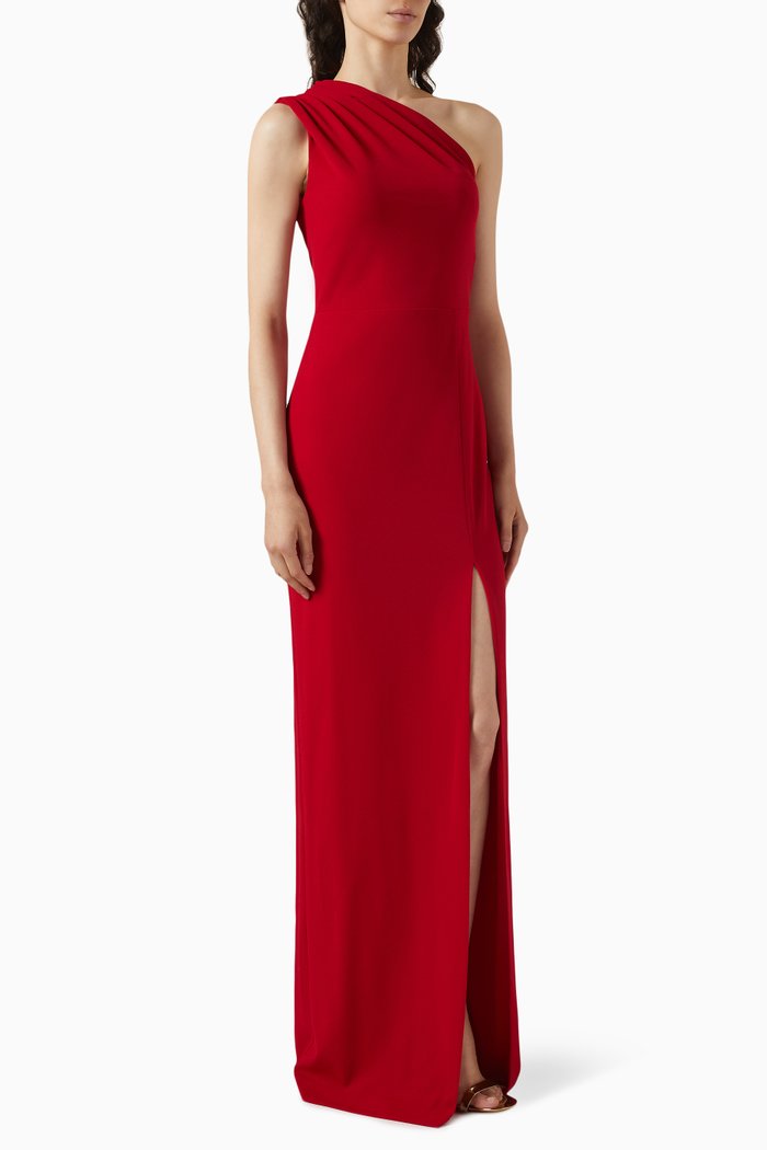 Saanvi One-shoulder Gown in Crepe, Red