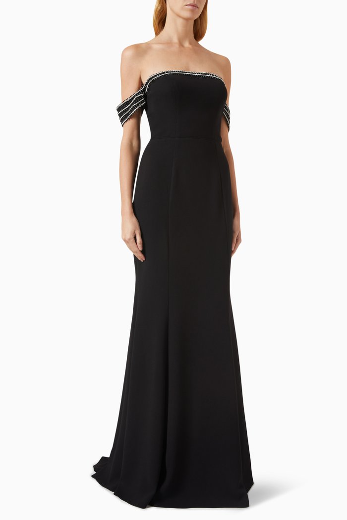 

Adalie Off-shoulder Gown in Crepe, Black