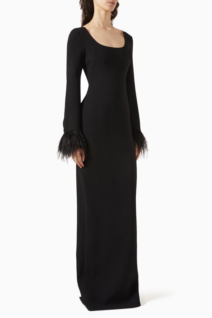 

Darwin Feather-trim Gown in Crepe, Black