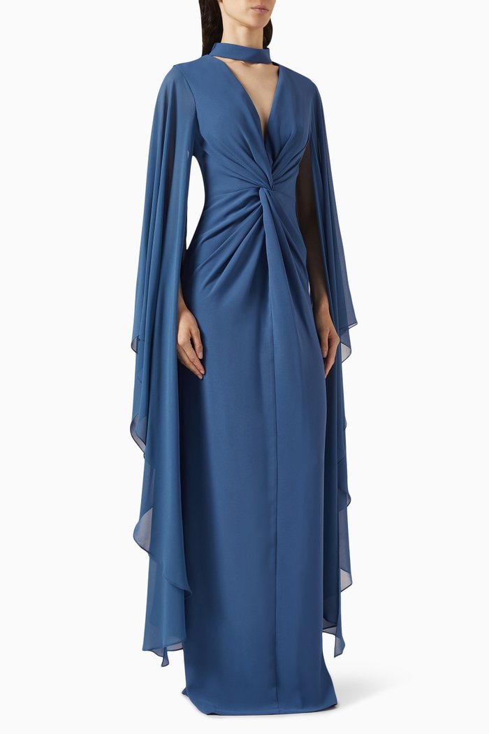 

Chaya Cape-sleeve Gown in Crepe, Blue