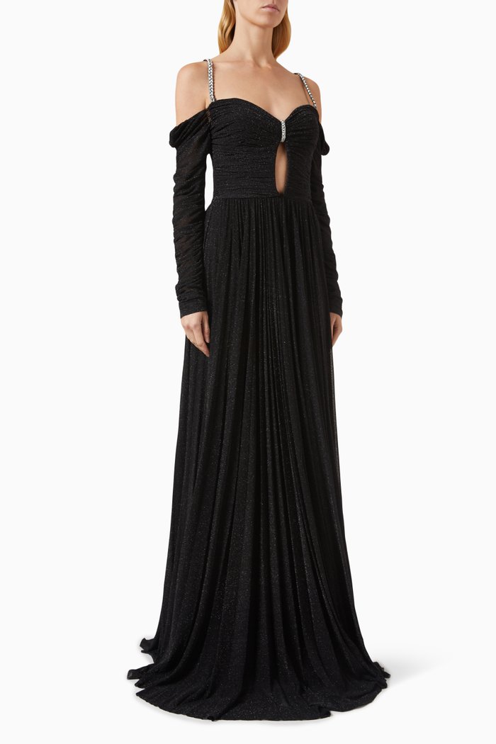 

Betsy Cut-out Gown in Shimmer-jersey, Black