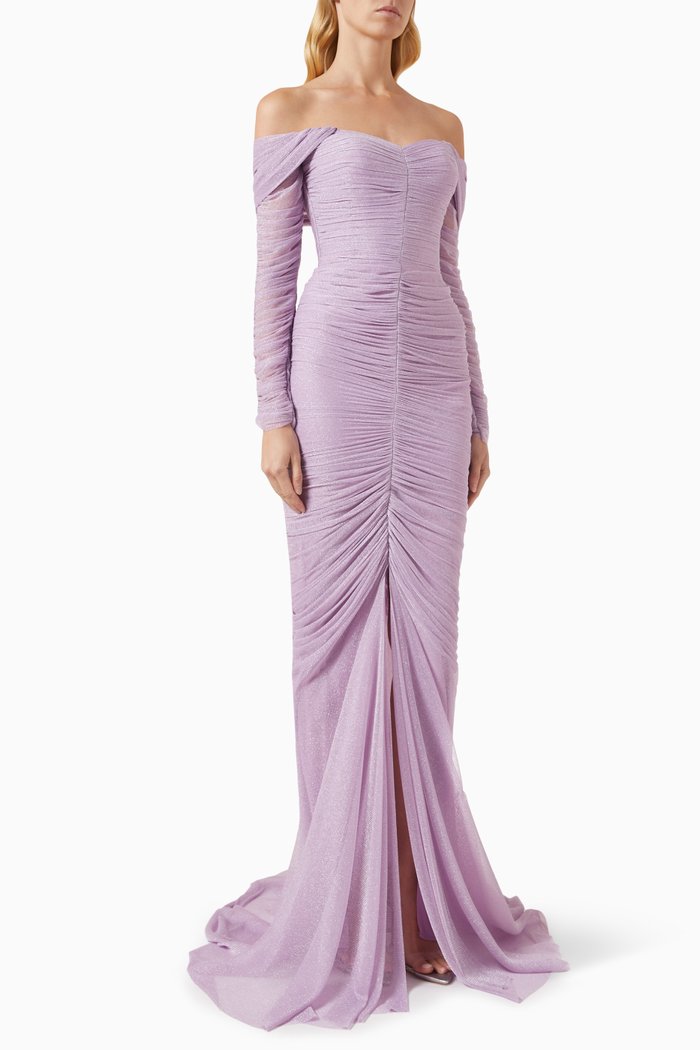 

Lumiere Off-shoulder Gown in Shimmer-jersey, Purple