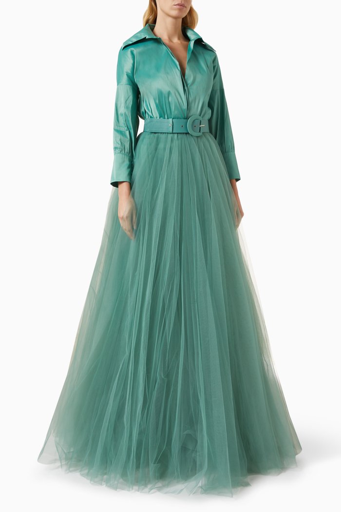 

Arzu Shirt Gown in Taffeta & Tulle, Green