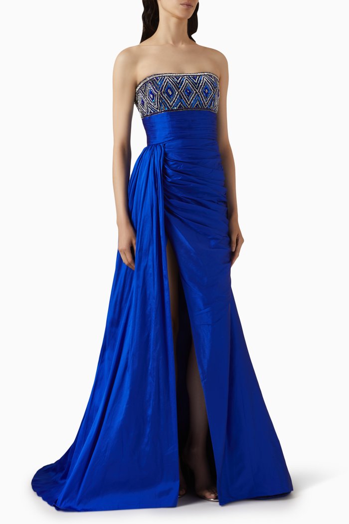 

Parisa Draped Gown in Taffeta, Blue