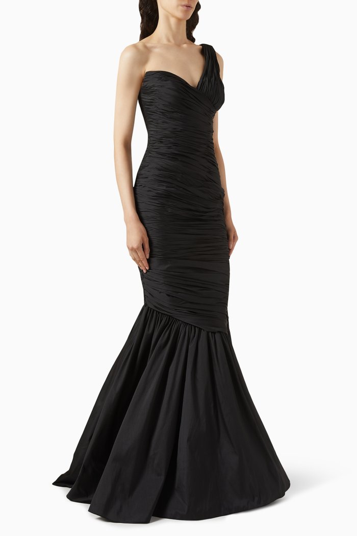 

Hector One-shoulder Gown in Taffeta, Black