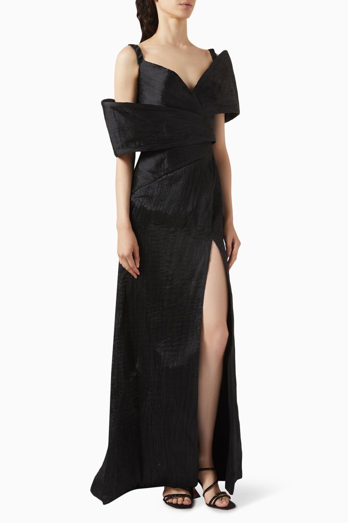 Scarlet Draped Gown in Taffeta, Black